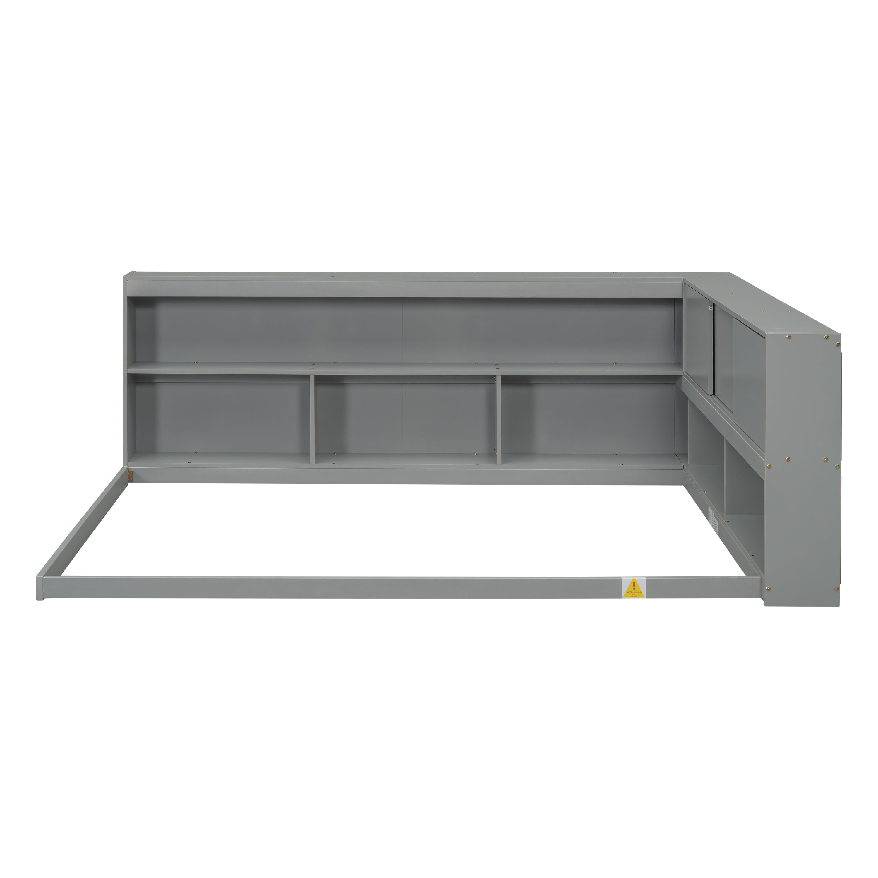 HAOYYE Full Floor Bed with L-shaped Bookcases, sliding doors,without slats,Grey Sturdy Space-Saving Heavy Duty Modern Design Easy Assembly Durable Stylish Home Furniture Versatile