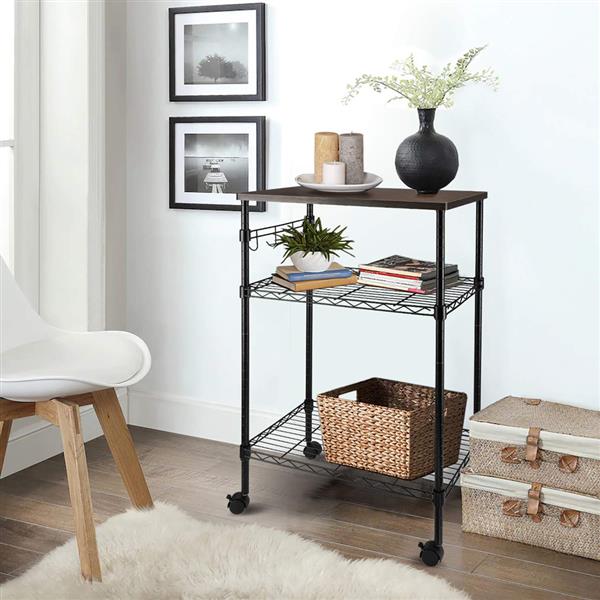 HAOYYE 3-Tier Kitchen Utility Cart, Mobile Rolling Kitchen Storage Cart, Durable Metal Frame with Wood Top, Compact Multifunctional Serving Trolley, Easy Assembly and Modern Design, Ideal for Home, Kitchen, Office, or Dining Room