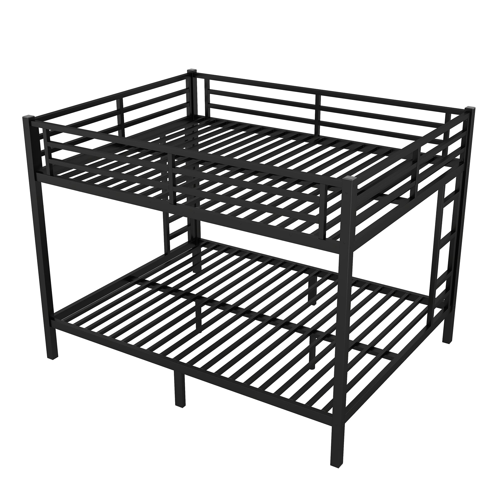 HAOYYE Metal Queen over Queen Bunk Bed for Teens and Adults,Space-Saving/Noise Reduced/No Box Spring Needed, Black Sturdy Heavy Duty Modern Design Dorm Room Easy Assembly Bedroom Furniture