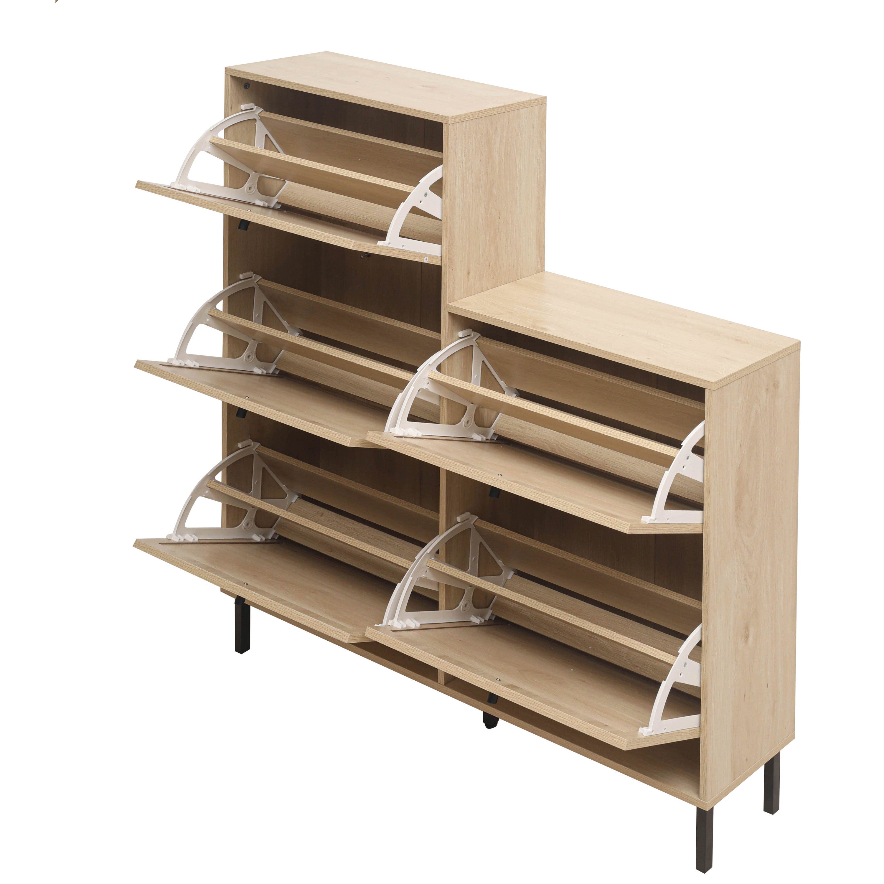 HAOYYE Rattan 5 Door Shoe Rack, Freestanding Modern Shoe Storage Cabinet, for Entryway Sturdy Space-Saving Heavy Duty Modern Design Easy Assembly Durable Stylish Home Furniture Versatile