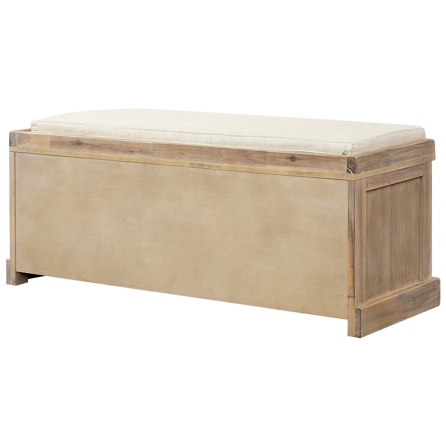 HAOYYE Rustic Storage Bench with 3 Removable Classic Rattan Basket , Entryway Bench with Removable Cushion (White Washed) Sturdy Space-Saving Heavy Duty Modern Design Easy Assembly Durable Stylish