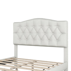HAOYYE Upholstered Platform Bed with Saddle Curved Headboard and Diamond Tufted Details, Full, Beige Sturdy Space-Saving Heavy Duty Modern Design Adults Dorm Room Easy Assembly Bedroom Furniture