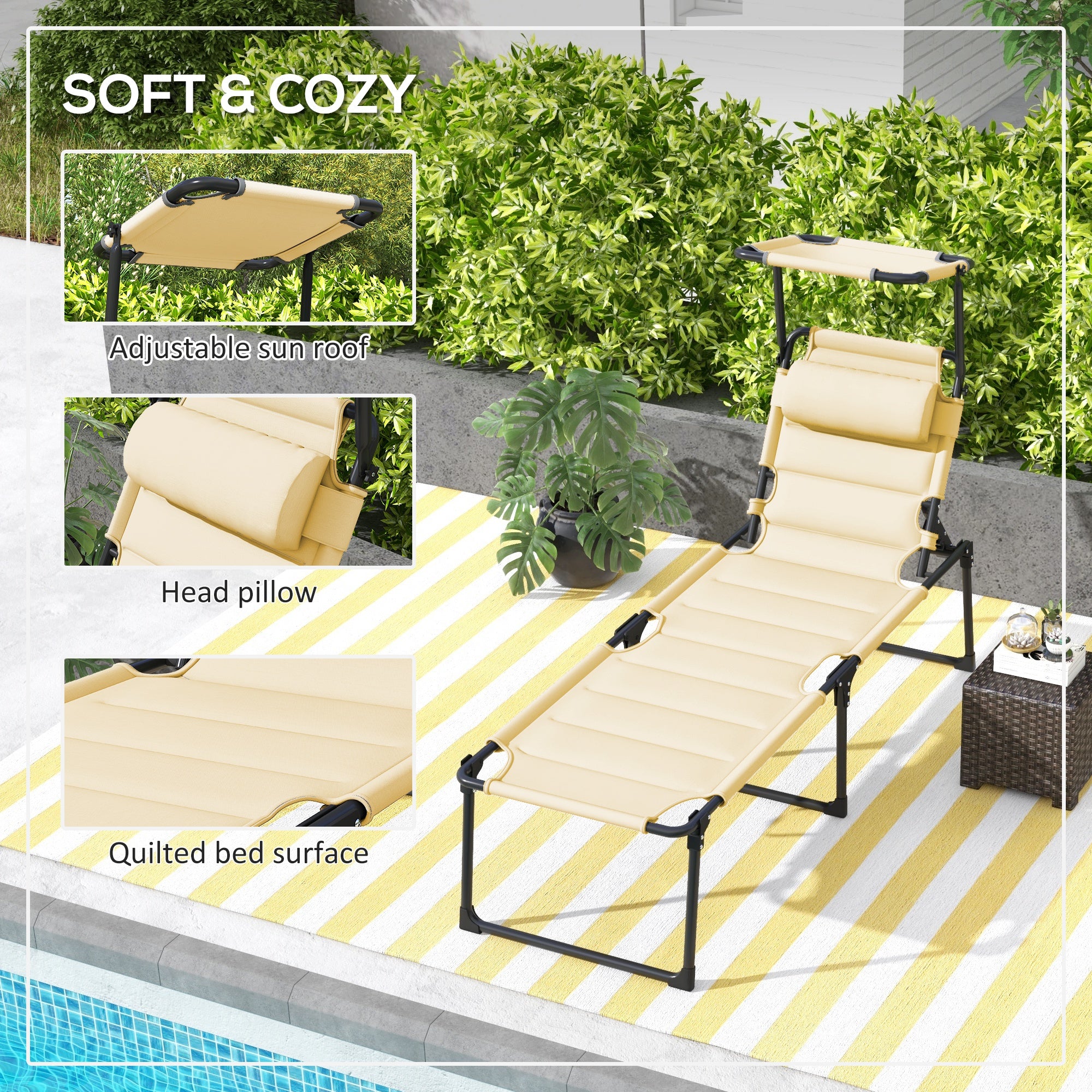 HAOYYE Folding Lounge Chair for Beach Patio and Outdoor Relaxation Portable Recliner Chair with Adjustable Backrest Lightweight and Space Saving Design for Travel and Camping