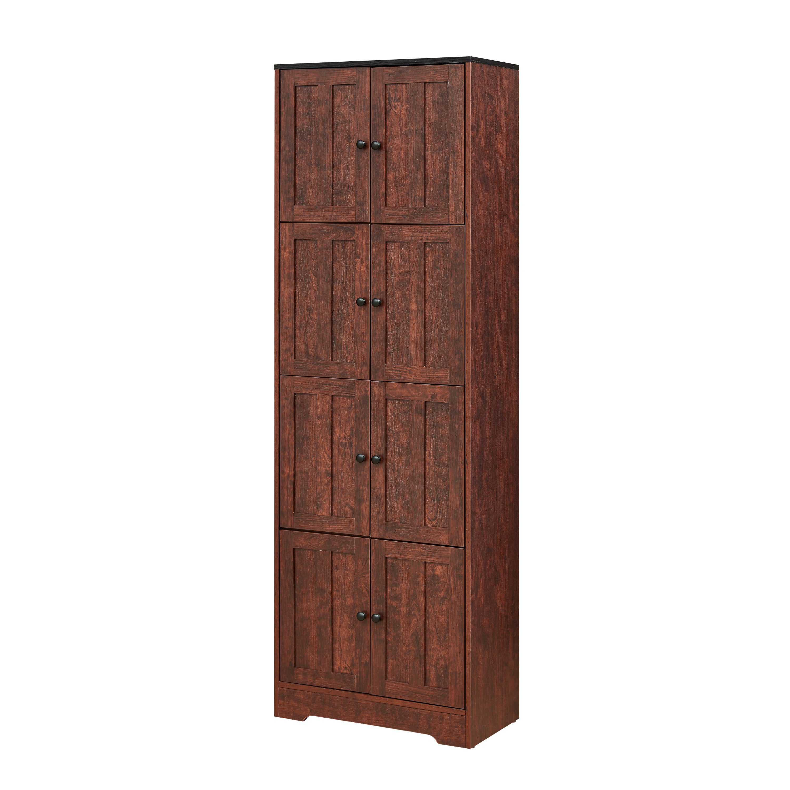 HAOYYE Tall Storage Cabinet with 8 Doors and 4 Shelves, Wall Storage Cabinet for Living Room, Kitchen, Office, Bedroom, Bathroom, Walnut Sturdy Space-Saving Heavy Duty Modern Design Adults Dorm Room