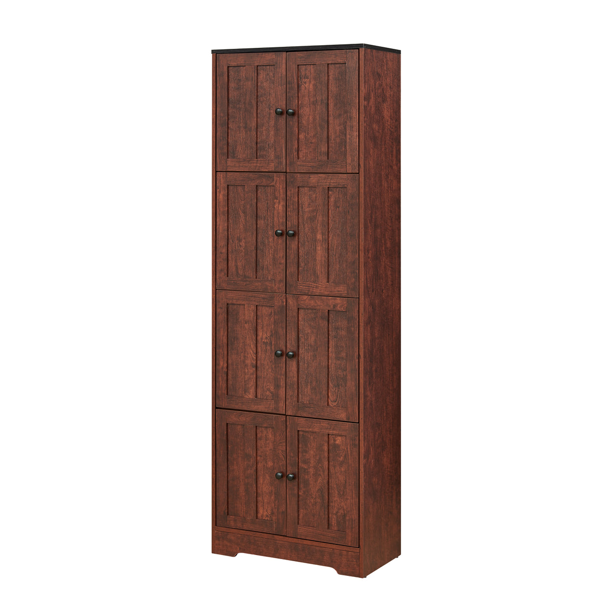 HAOYYE Tall Storage Cabinet with 8 Doors and 4 Shelves, Wall Storage Cabinet for Living Room, Kitchen, Office, Bedroom, Bathroom, Walnut Sturdy Space-Saving Heavy Duty Modern Design Adults Dorm Room