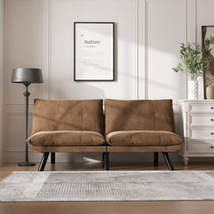 HAOYYE Leather Feel Brown Convertible Folding Sofa Bed, Sturdy Space-Saving Heavy Duty Modern Design for Adults Dorm Room Easy Assembly Bedroom Furniture