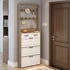 HAOYYE Oak Shoe Cabinet With 3 Doors And 2 Drawers, Large Storage Capacity With Hanger, Modern Sturdy Space-Saving Design For Bedrooms, Dorm Rooms, And Entryways, Heavy Duty And Easy To Assemble