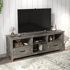 HAOYYE Black Pine TV Stand, Modern Heavy-Duty Storage Console For Living Room Or Bedroom, With 2 Drawers & 4 Spacious Storage Compartments, Sturdy Space-Saving Design, Easy Assembly