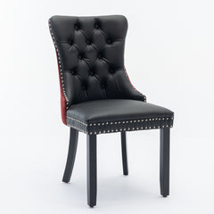 HAOYYE Nikki Collection Modern, High-end Tufted Solid Wood Contemporary PU and Velvet Upholstered Dining Chair with Wood Legs Nailhead Trim 2-Pcs Set, Black+WineRed, Burgundy,SW2101BW Sturdy