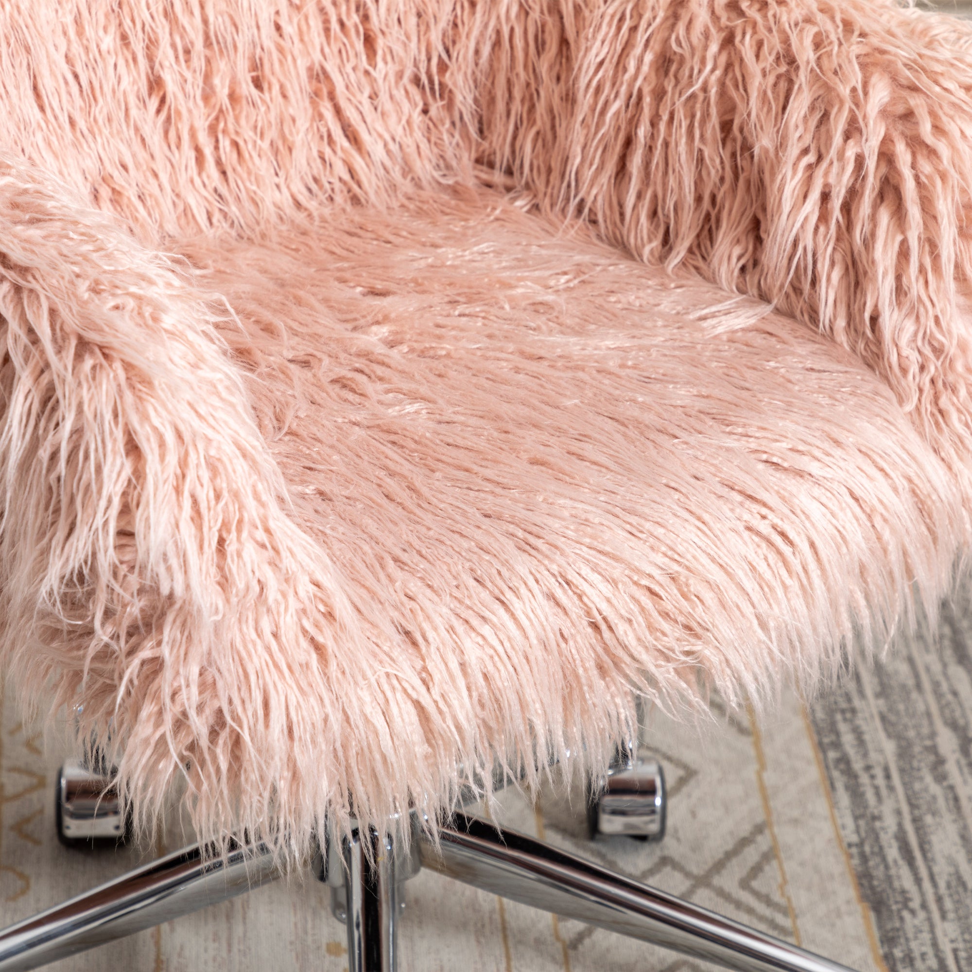 HAOYYE HengMing Modern Faux fur home office chair, fluffy chair for girls, makeup vanity Chair Sturdy Space-Saving Heavy Duty Modern Design Adults Dorm Room Easy Assembly Bedroom Furniture