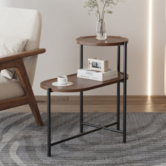 HAOYYE Small Coffee Table 2-Tier Modern Sofa Side Table with Wood Storage Shelf Living Room End Table Nightstand Walnut Brown Sturdy Space-Saving Heavy Duty Modern Design for Adults Dorm Room