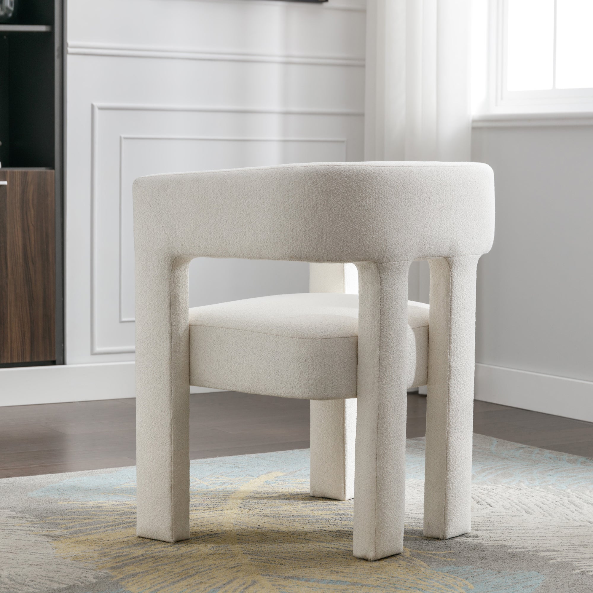HAOYYE Contemporary Designed Fabric Upholstered Accent Chair Dining Chair for Living Room, Bedroom, Dining Room, Beige Sturdy Space-Saving Heavy Duty Modern Design Adults Dorm Room Easy Assembly