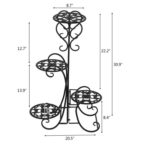 HAOYYE 4-Potted Rounded Flower Metal Shelves Plant Pot Stand, Black Durable Space-Saving Organizer, Stylish Indoor And Outdoor Garden Display Shelf, Premium Quality Decorative Storage Solution, Versatile Use Plant Rack With Modern Design