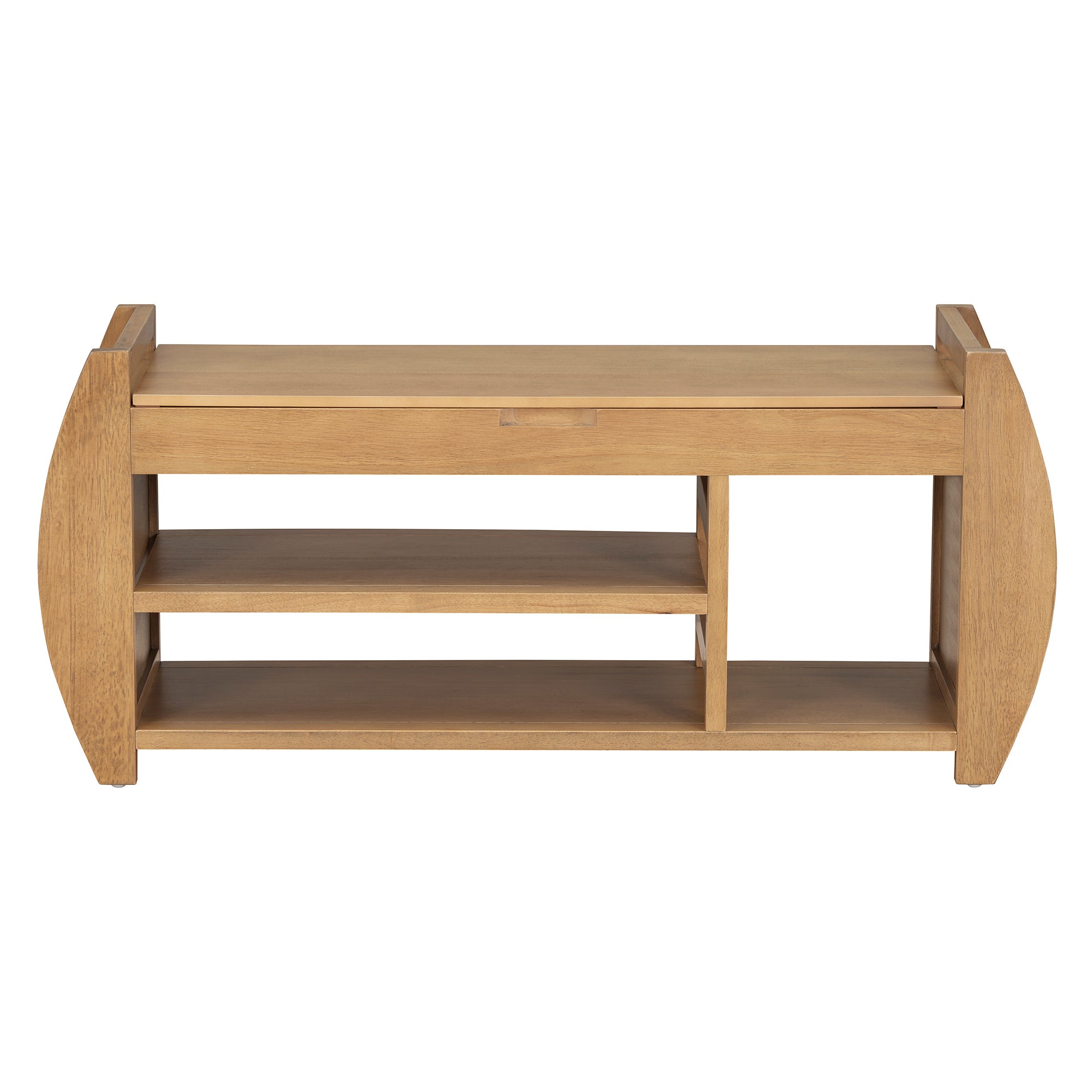HAOYYE Retro Multifunctional Storage Bench with Cushion and Curved Side Panel for Entrance and Living Room (Natural) Sturdy Space-Saving Heavy Duty Modern Design Easy Assembly Durable Stylish Versatile