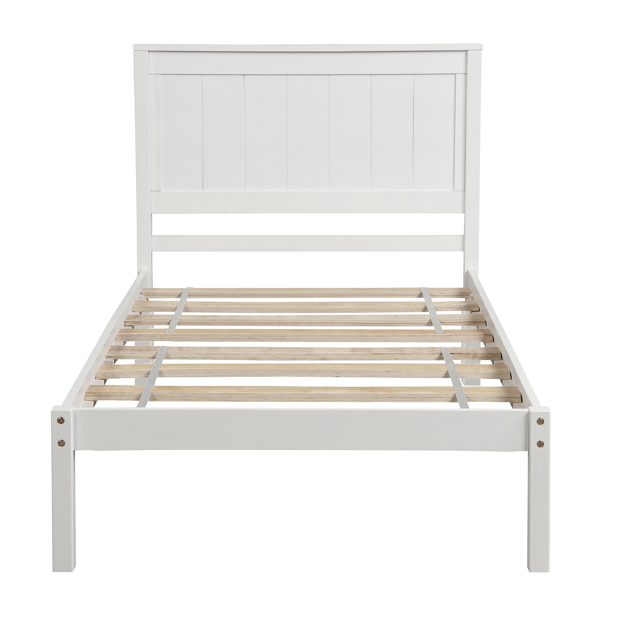 HAOYYE Platform Bed Frame with Headboard, Wood Slat Support, No Box Spring Needed,Twin, White(OLD SKU:WF191418AAK) Sturdy Space-Saving Heavy Duty Modern Design Easy Assembly Durable Stylish Home Furniture
