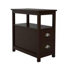 HAOYYE Narrow End Table Nightstand with Two Drawers and Open Shelf, Brown, Sturdy Space-Saving Design, Heavy Duty Construction, Easy Assembly, Durable and Stylish Home Furniture, Versatile for Bedroom or Living Room