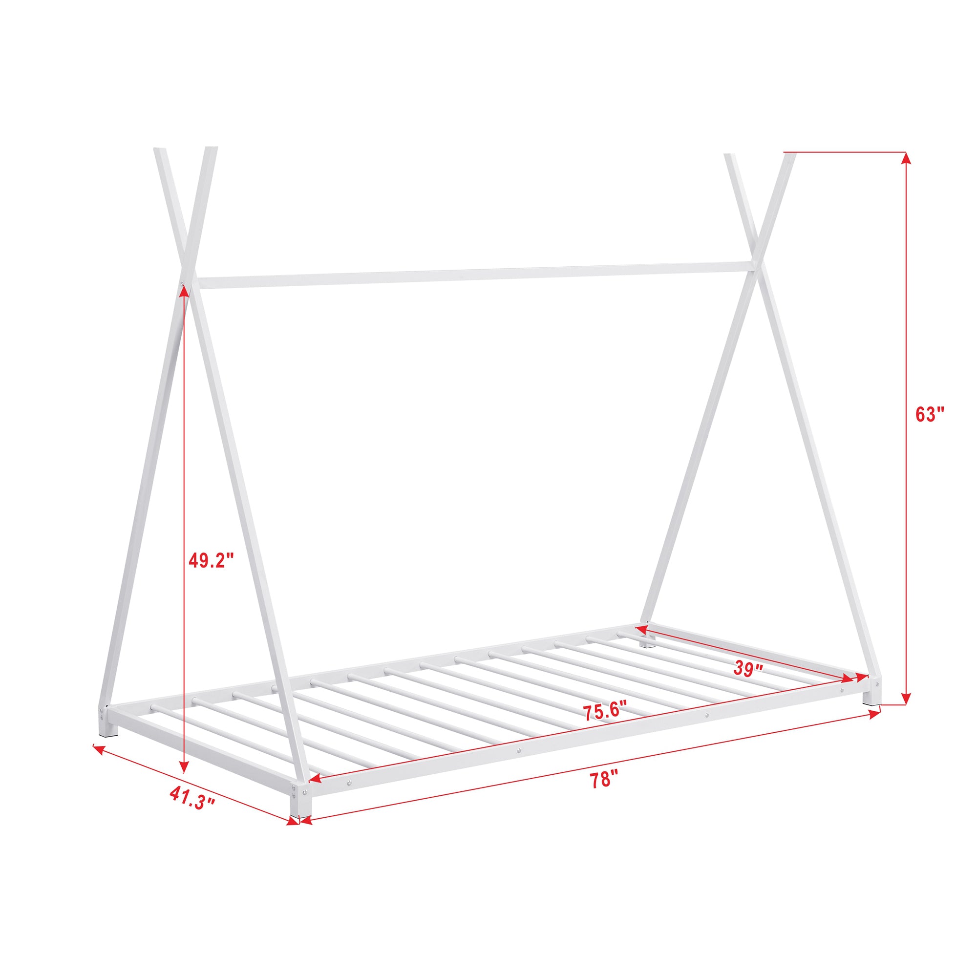 HAOYYE Metal Twin Size House Platform Bed with Triangle Structure, White Sturdy Space-Saving Heavy Duty Modern Design Adults Dorm Room Easy Assembly Bedroom Furniture