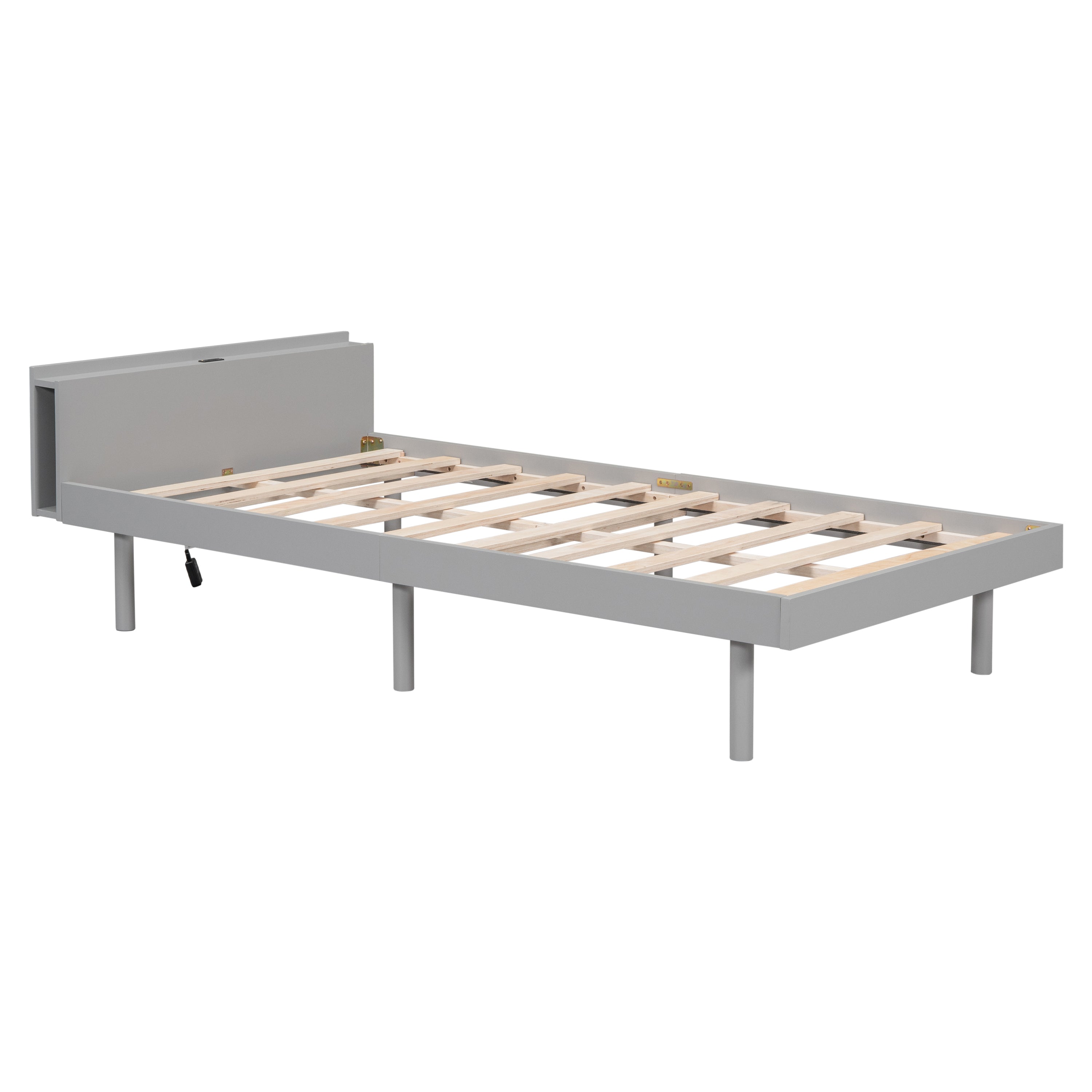 HAOYYE Modern Design Twin Size Platform Bed Frame with Built-in USB port for Grey Color Sturdy Space-Saving Heavy Duty Easy Assembly Durable Stylish Home Furniture Versatile