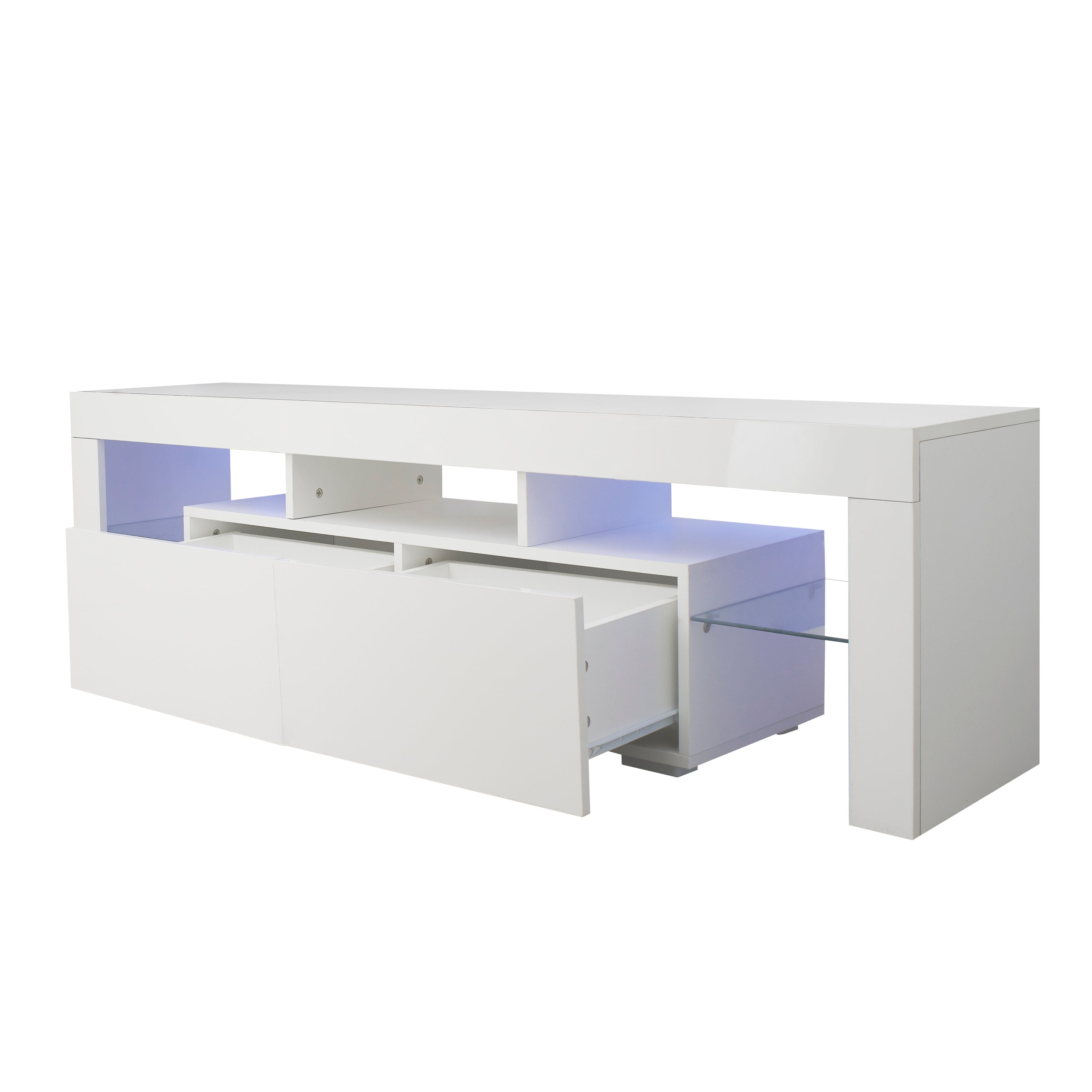 HAOYYE Modern White TV Stand, 20 Colors LED TV Stand w/Remote Control Lights Sturdy Space-Saving Heavy Duty Modern Design Easy Assembly Durable Stylish Home Furniture Versatile