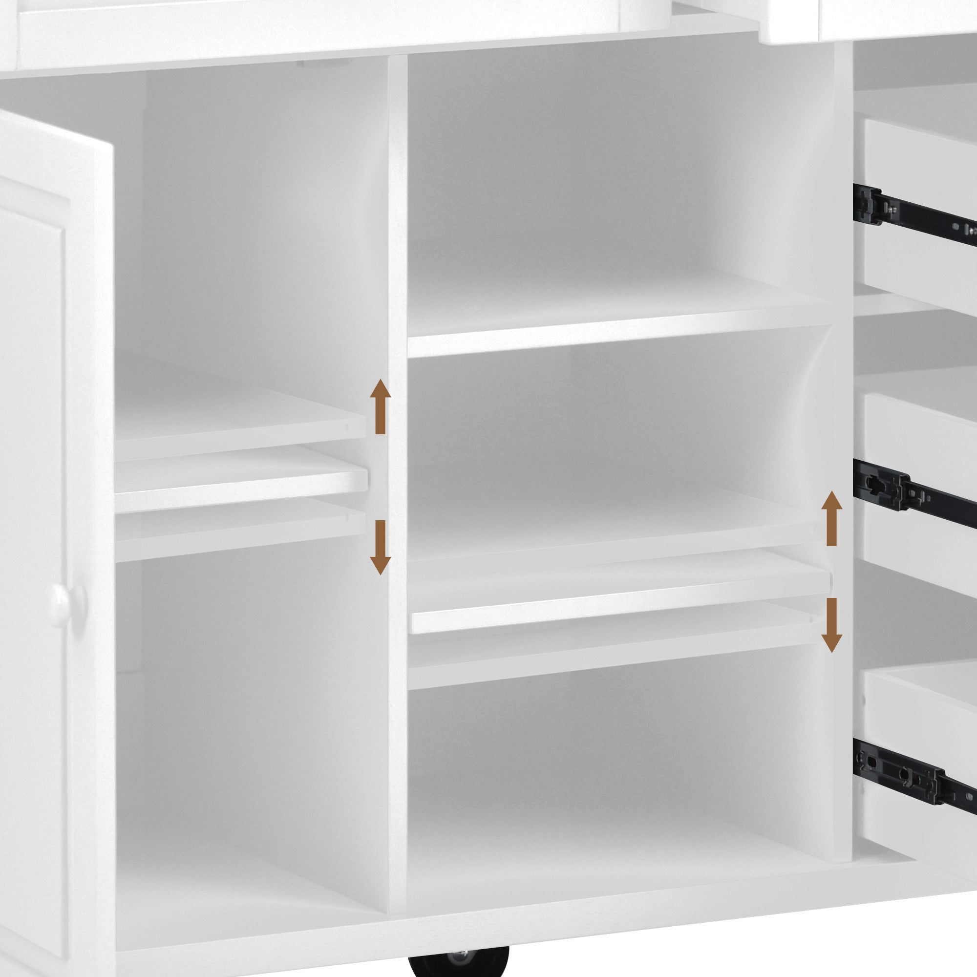 HAOYYE Kitchen cart with Rubber wood desktop rolling mobile kitchen island with storage and 5 draws 53 Inch length(White) Sturdy Space-Saving Heavy Duty Modern Design Adults Dorm Room Easy Assembly