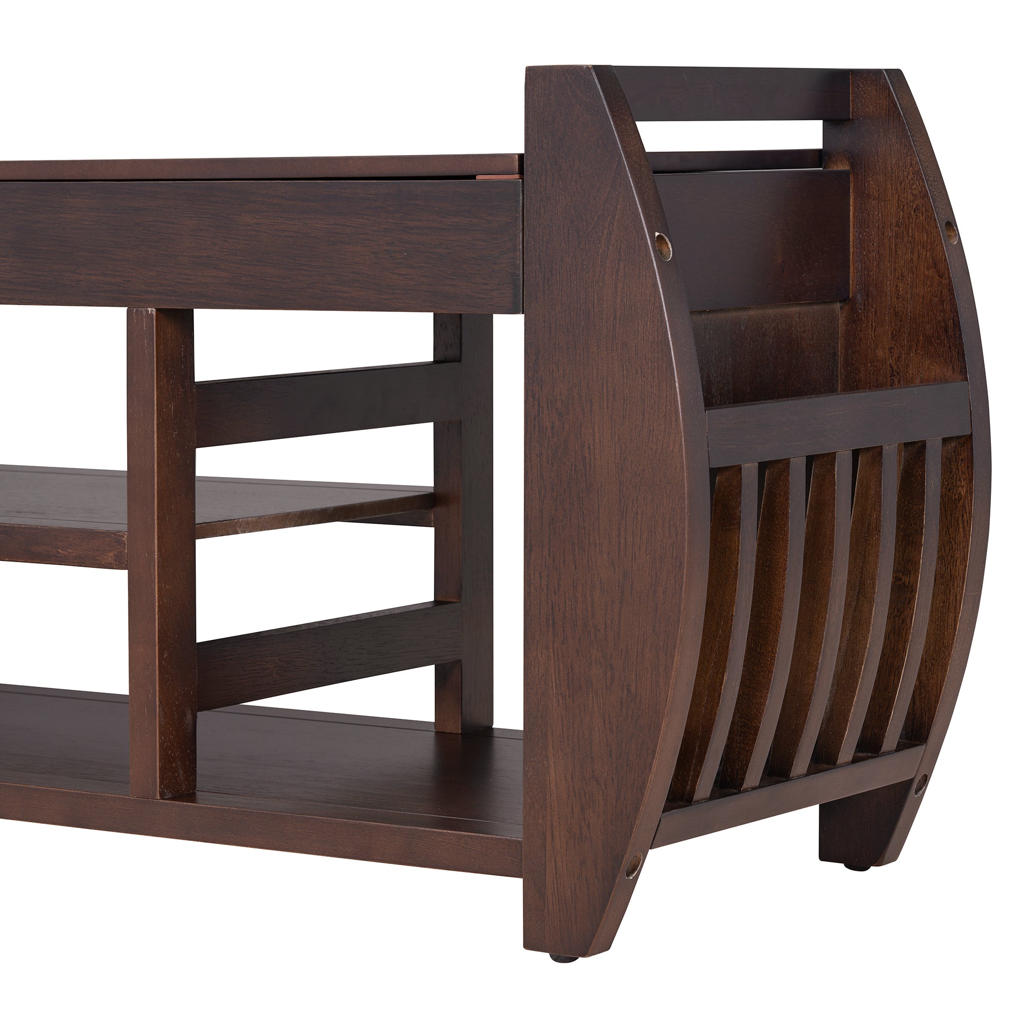 HAOYYE Retro Multifunctional Storage Bench with Cushion and Curved Side Panel for Entrance and Living Room (Espresso) Sturdy Space-Saving Heavy Duty Modern Design Easy Assembly Durable Stylish