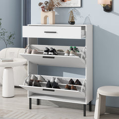 HAOYYE Shoe Cabinet, Freestanding Shoe Rack Storage Organizer with 2 Flip Drawers and Metal Legs, Modern Shoe Storage Cabinet for Entryway, Sturdy Space-Saving Heavy Duty Construction, Ideal for Adults