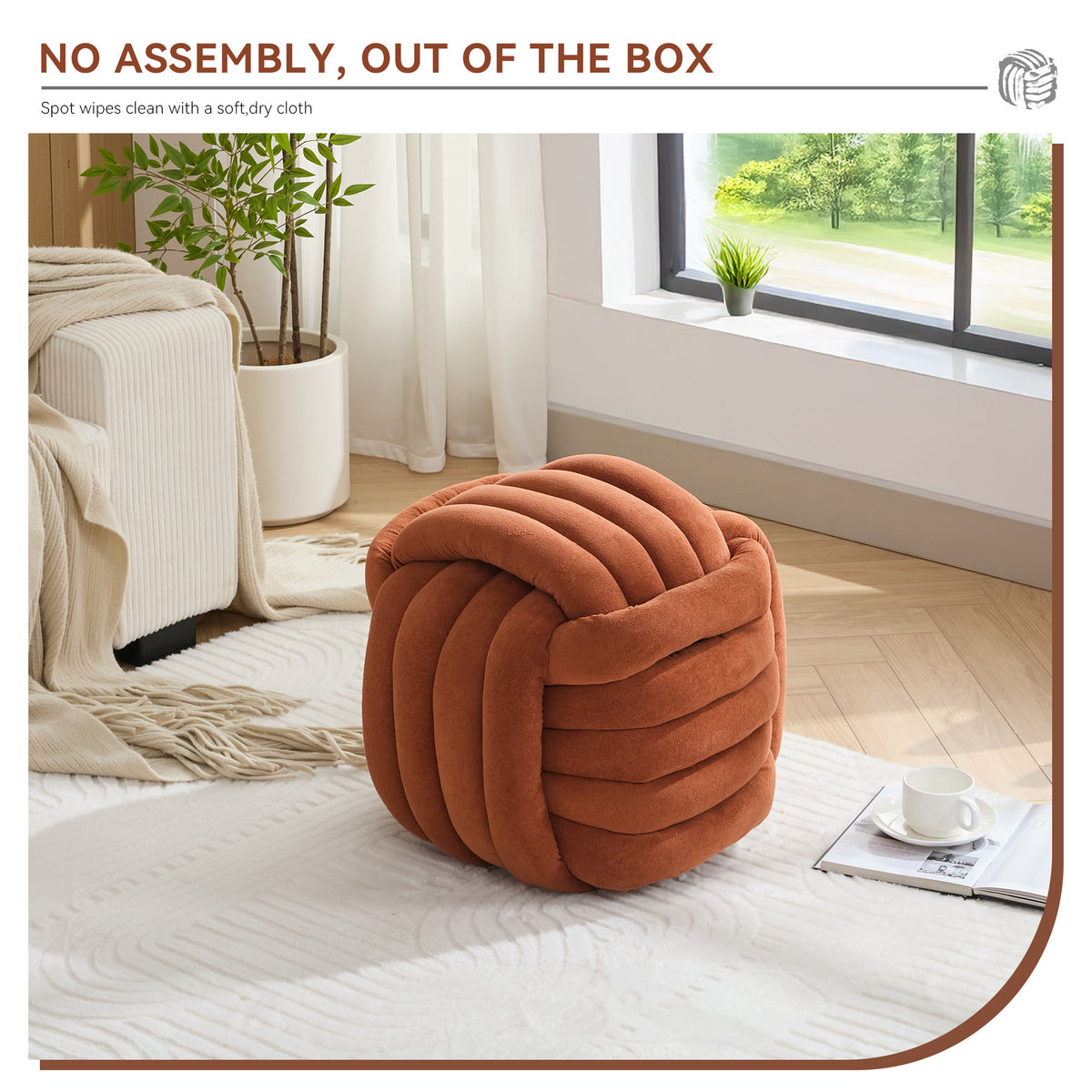 Haoyye Modern Chenille Fabric Knot Design Ottoman Makeup Stool Footstool, Comfortable and Stylish Seat, Perfect for Living Room and Bedroom, Space-Saving Heavy Duty Construction, Durable Furniture for Adults Dorm Room