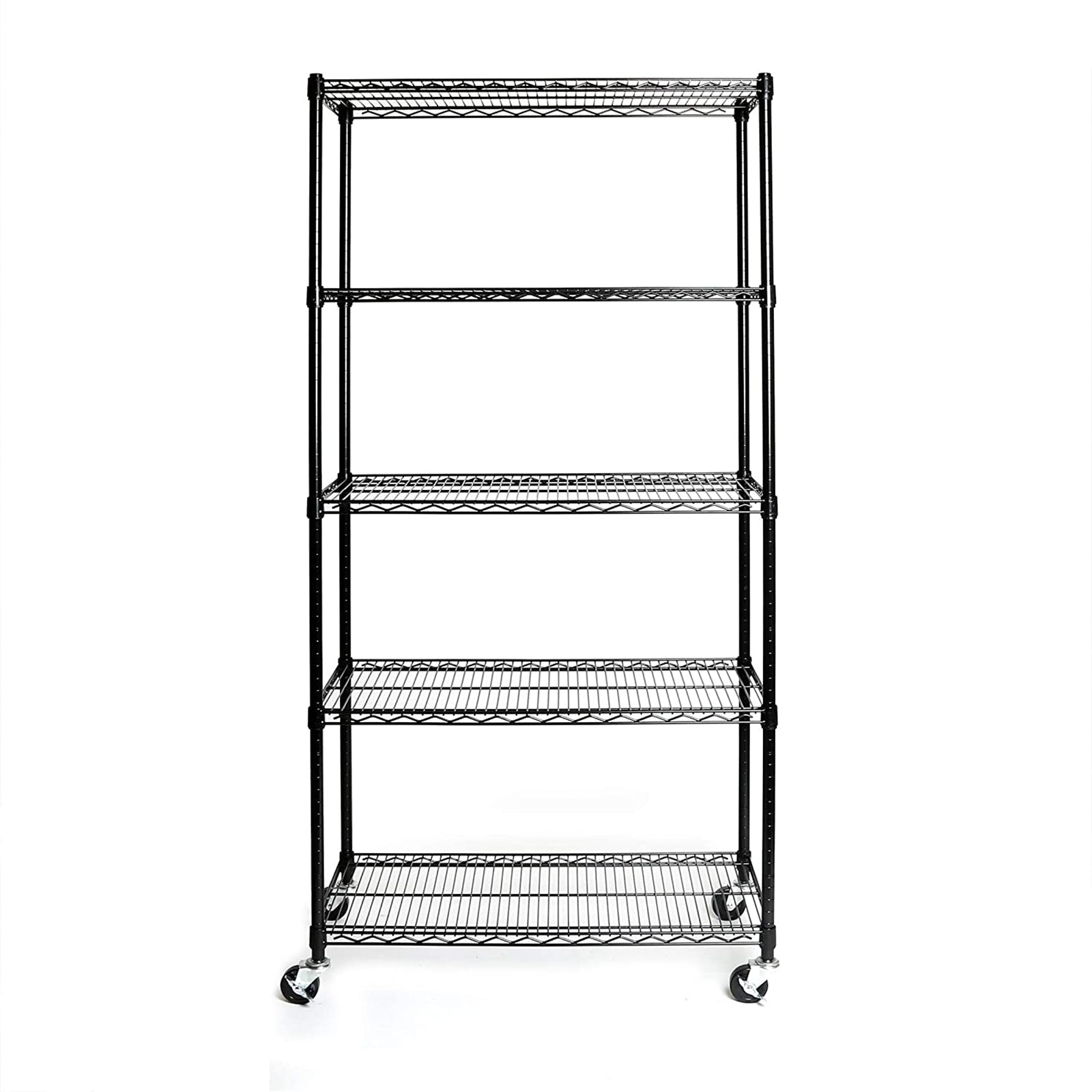 HAOYYE 5-Tier Heavy Duty Metal Storage Rack Adjustable Wire Shelving Unit with Wheels NSF-Certified Freestanding Steel Organizer Rolling Utility Shelf for Pantry Kitchen Garage Office Basement Laundry Room Black Space-Saving Design