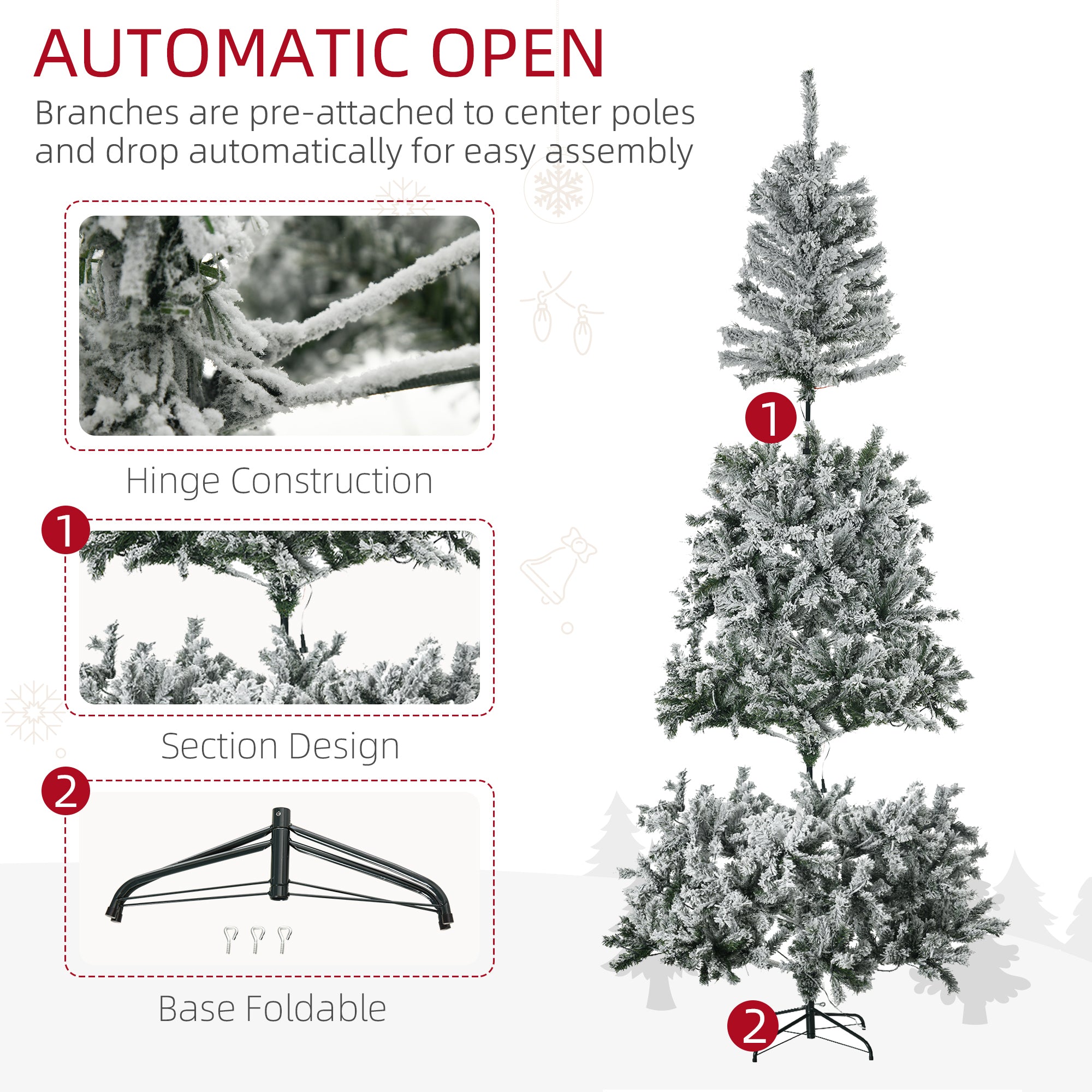 HAOYYE 7.5' Flocked Artificial Christmas Tree with Cold White LED Lights Sturdy Space-Saving Heavy Duty Modern Design Adults Dorm Room Easy Assembly Bedroom Furniture