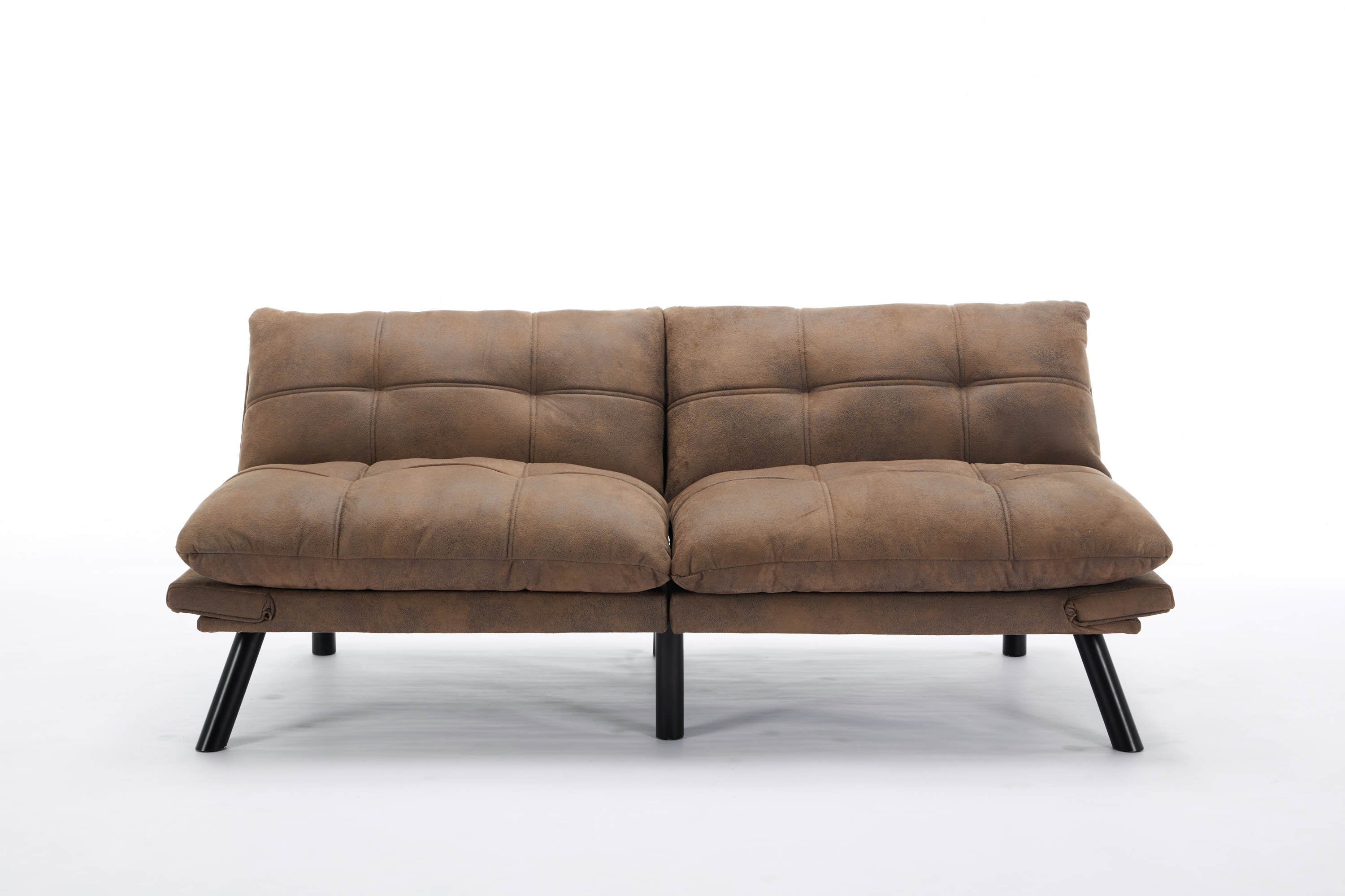 HAOYYE Leather Feel Brown Convertible Folding Sofa Bed, Sturdy Space-Saving Heavy Duty Modern Design for Adults Dorm Room Easy Assembly Bedroom Furniture