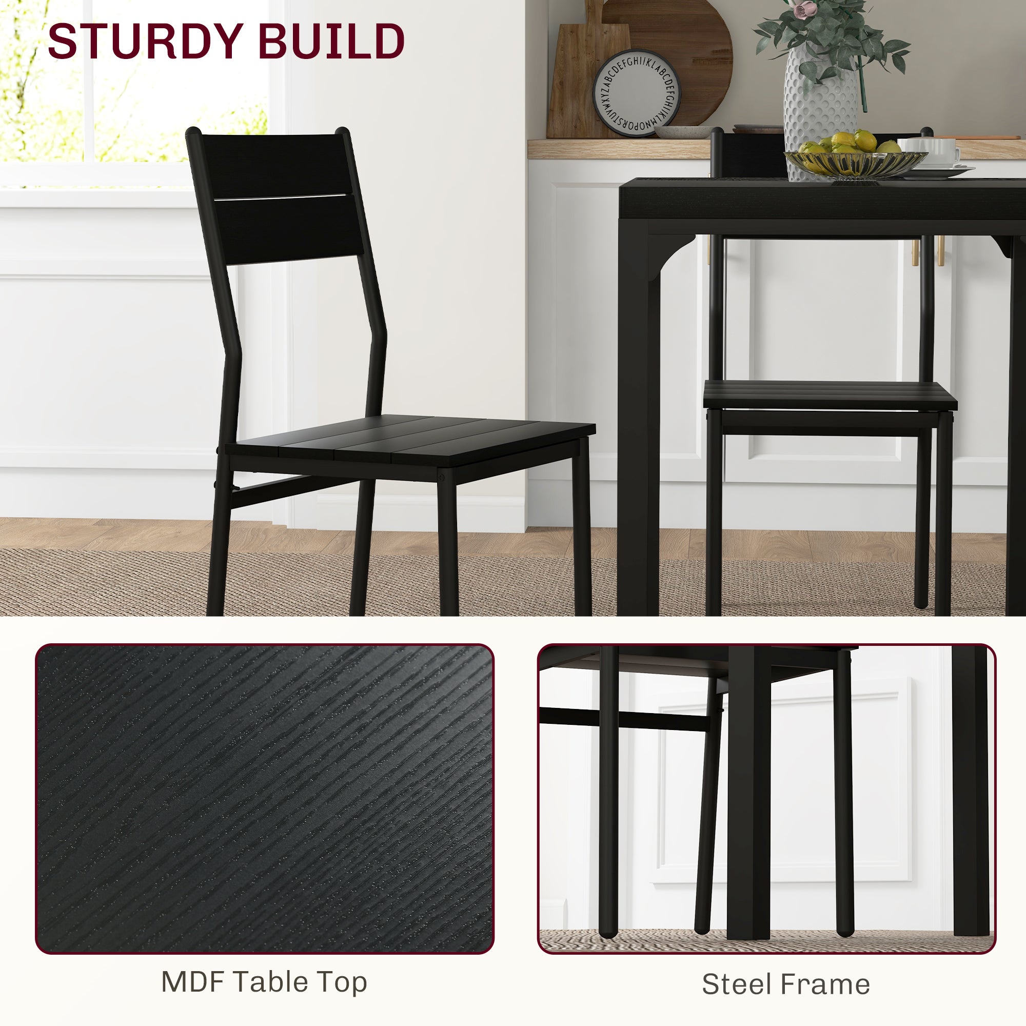 HAOYYE Modern Dining Table and Chairs Set for Kitchen or Dining Room, Space Saving Design with Sturdy Metal Frame and Wood Finish, Ideal for Apartment, Home, Office, or Small Spaces