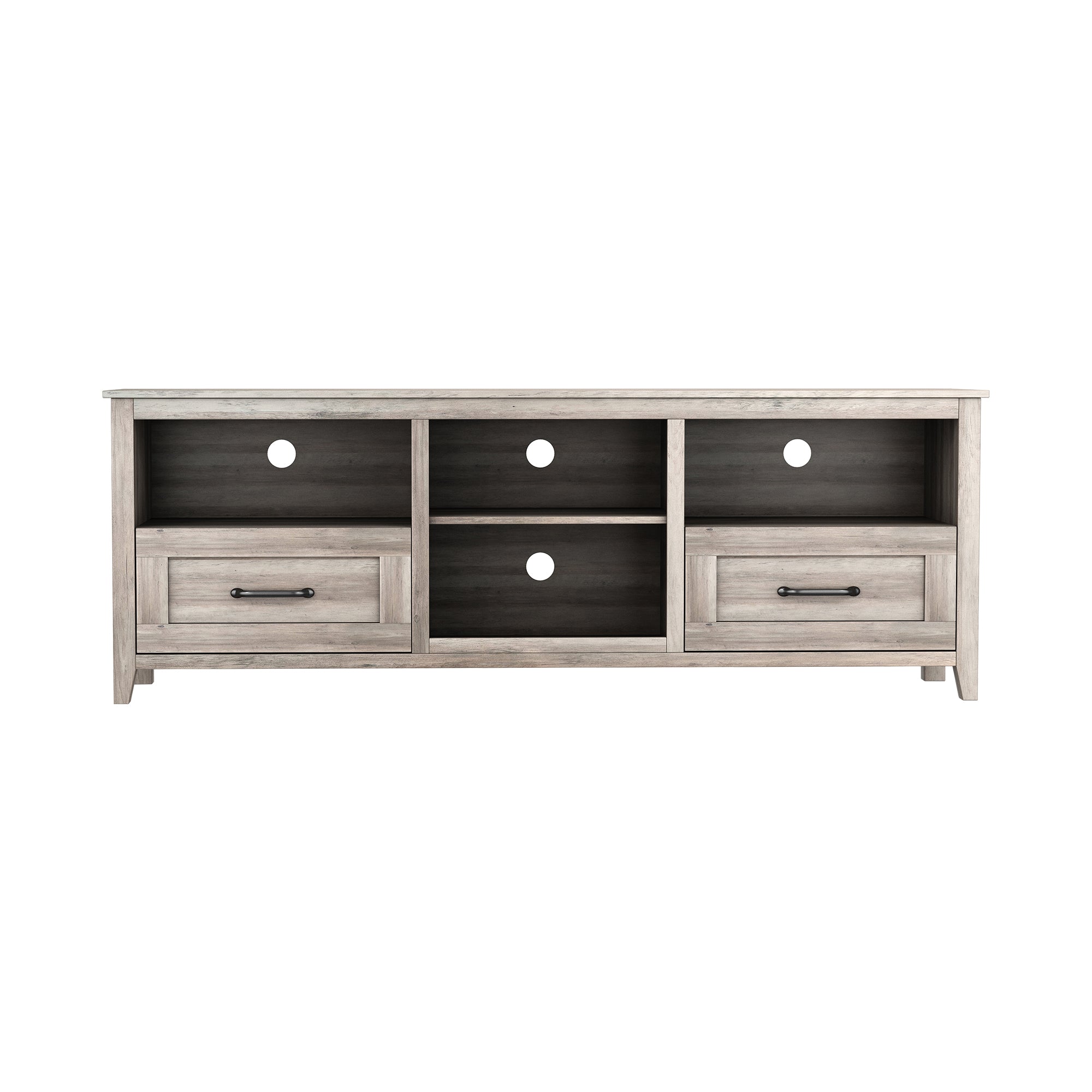 HAOYYE TV Stand for Living Room and Bedroom, with Two Drawers and Four Storage Compartments, Grey Walnut, Sturdy Space-Saving Design, Heavy Duty Construction, Easy Assembly, Durable and Stylish Home Furniture