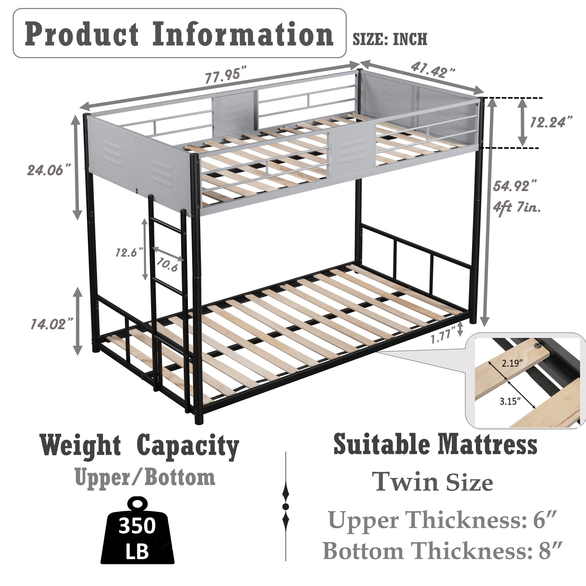 HAOYYE Metal Twin over Twin Bunk Bed with Vent Board/ Heavy-duty Sturdy Metal/ Noise Reduced/ Safety Guardrail/ CPC Certified Space-Saving Heavy Duty Modern Design Adults Dorm Room Easy Assembly