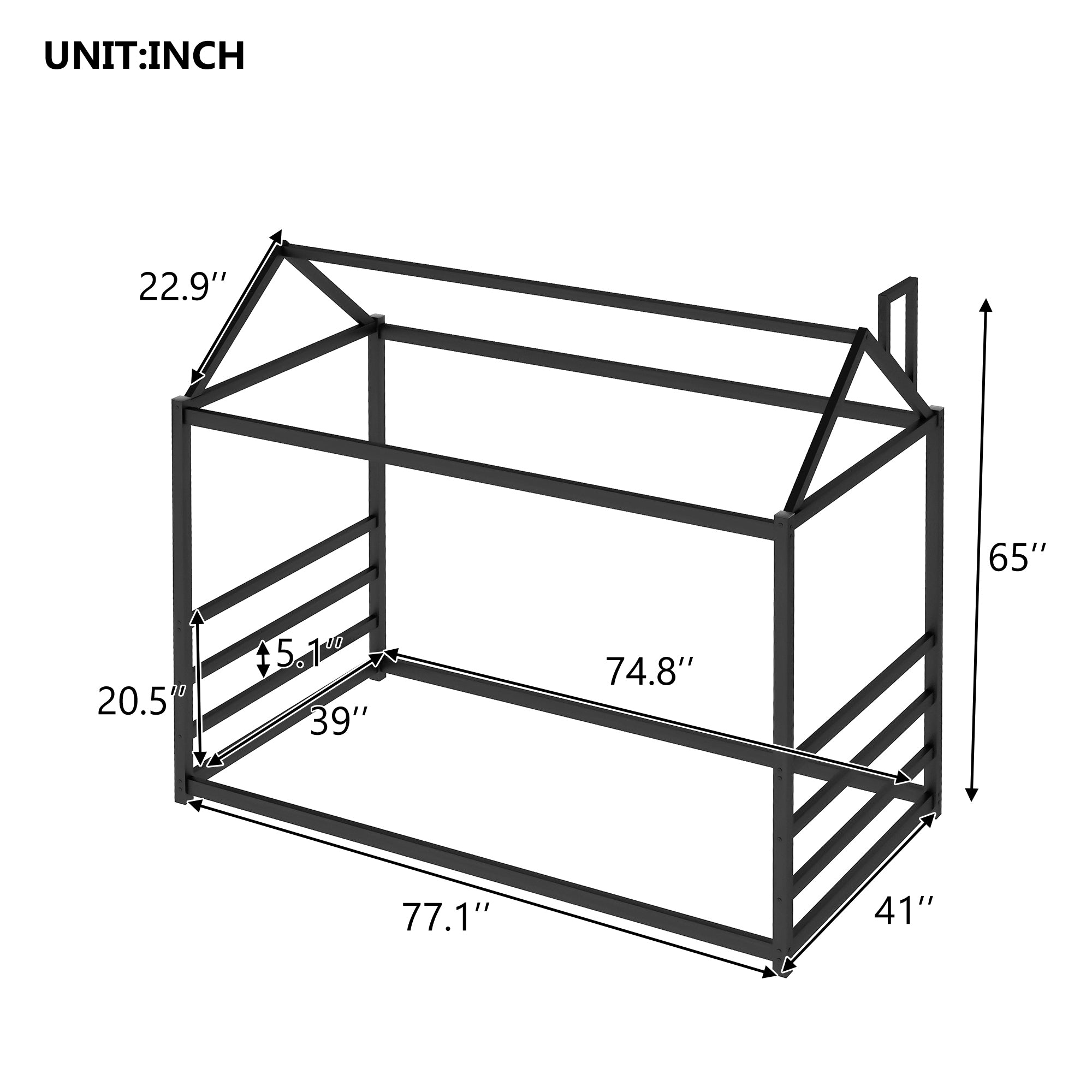 HAOYYE House Platform Bed with Roof and Chimney Design,Black Sturdy Space-Saving Heavy Duty Modern Design Easy Assembly Durable Stylish Home Furniture Versatile