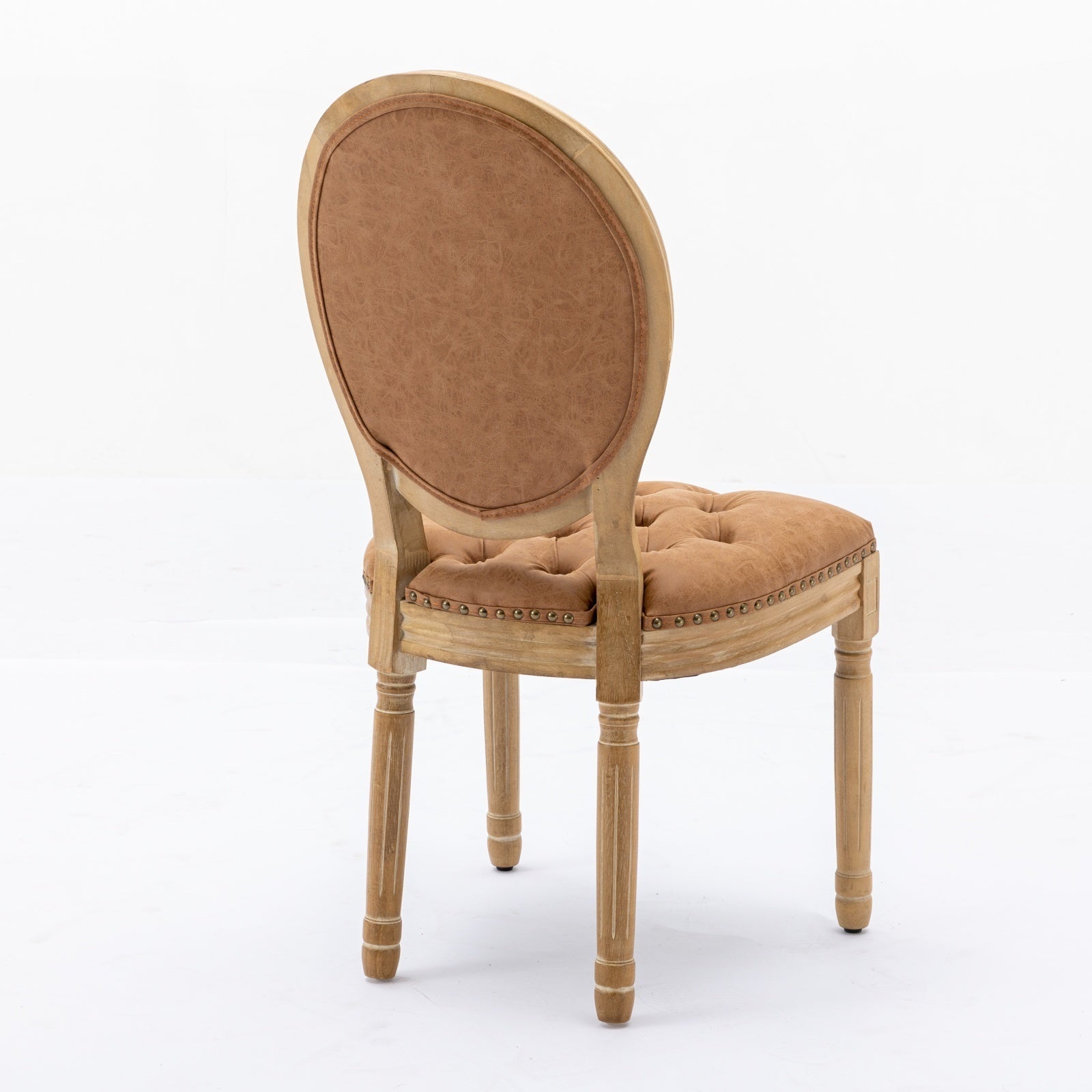 HAOYYE French Style Solid Wood Frame Antique Painting,Hand-pulled buckle decoration PU artificial leather Dining Chair with Nailhead Trim ,Wood Legs,Density Foam,Steel Spring inner,Set of 2,Orange,SW1839OG