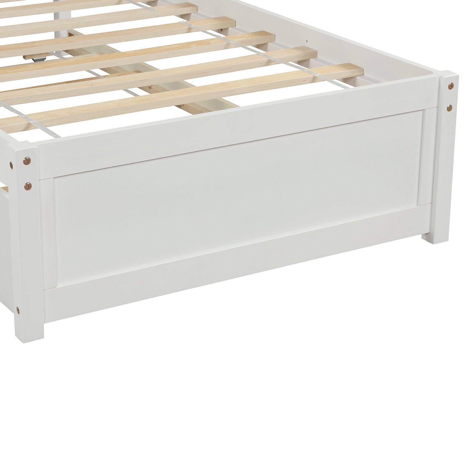HAOYYE Twin size Platform Bed Wood Bed Frame with Trundle, White Sturdy Space-Saving Heavy Duty Modern Design Easy Assembly Durable Stylish Home Furniture Versatile