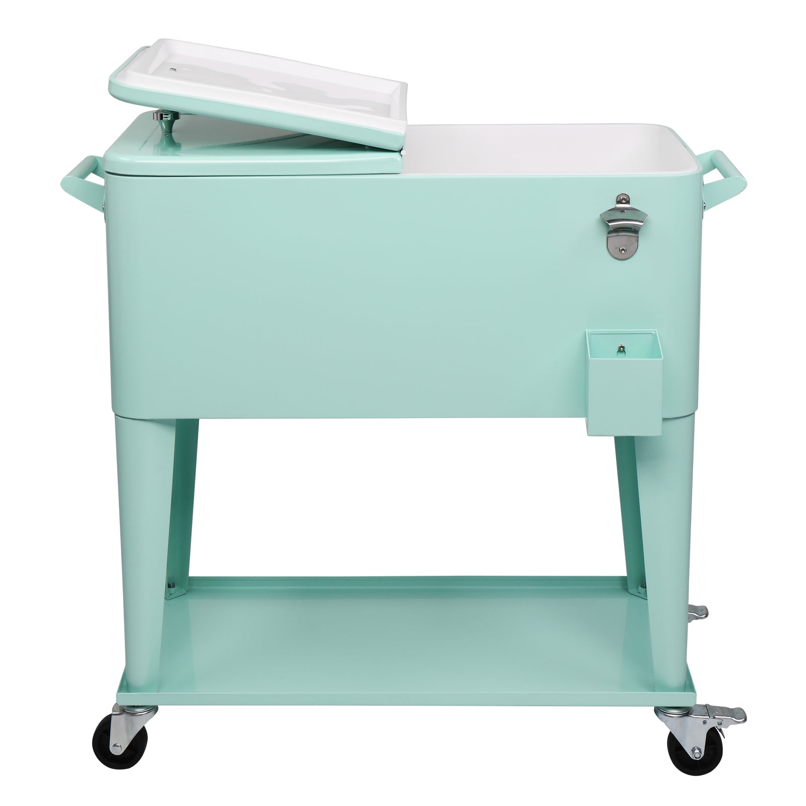 HAOYYE Rectangular Plastic Box Frozen Insulation Cart, 80QT Cooler with Drainage Cap, Bottle Opener, and Locking Casters, Ideal for Outdoor Events and Gatherings