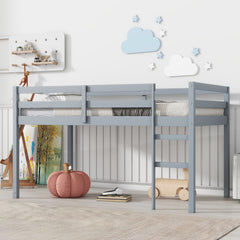 HAOYYE Solid Wooden, Rubber Wooden Twin Loft Bed with Ladder, Bed Platform of Strengthened Slats , Grey Sturdy Space-Saving Heavy Duty Modern Design Adults Dorm Room Easy Assembly Bedroom Furniture