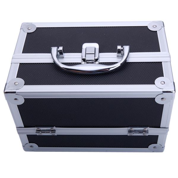 HAOYYE SM-2176 Aluminum Makeup Train Case, Black Cosmetic Organizer with Mirror, Compact and Durable Jewelry Box, Stylish Space-Saving Design, Perfect for Travel or Home