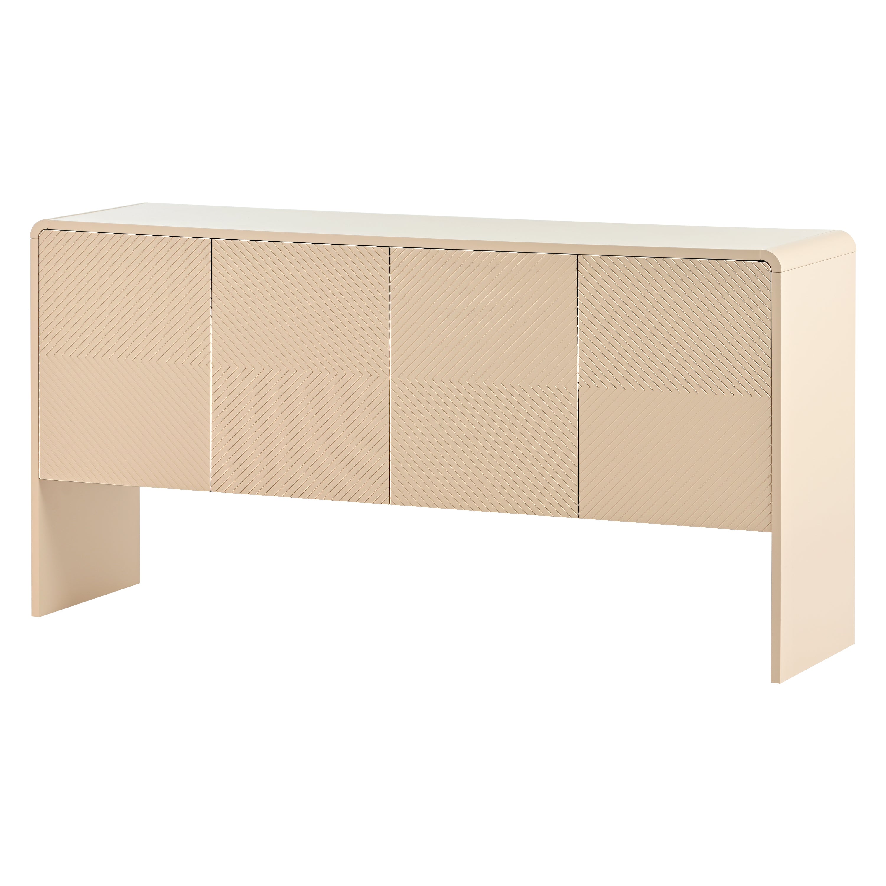 HAOYYE Minimalist Style 60"L Large Storage Space Sideboard with 4 Doors and Rebound Device for Living Room and Entryway (Apricot Cream) Sturdy Space-Saving Heavy Duty Modern Design Adults