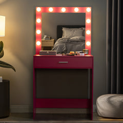 HAOYYE Vanity Desk with Mirror and Lights, Dressing Table with Large Drawer, 1 Level Storage Dresser & 3 Lighting Modes Adjustable Brightness, Suitable for Bedroom(Pink)