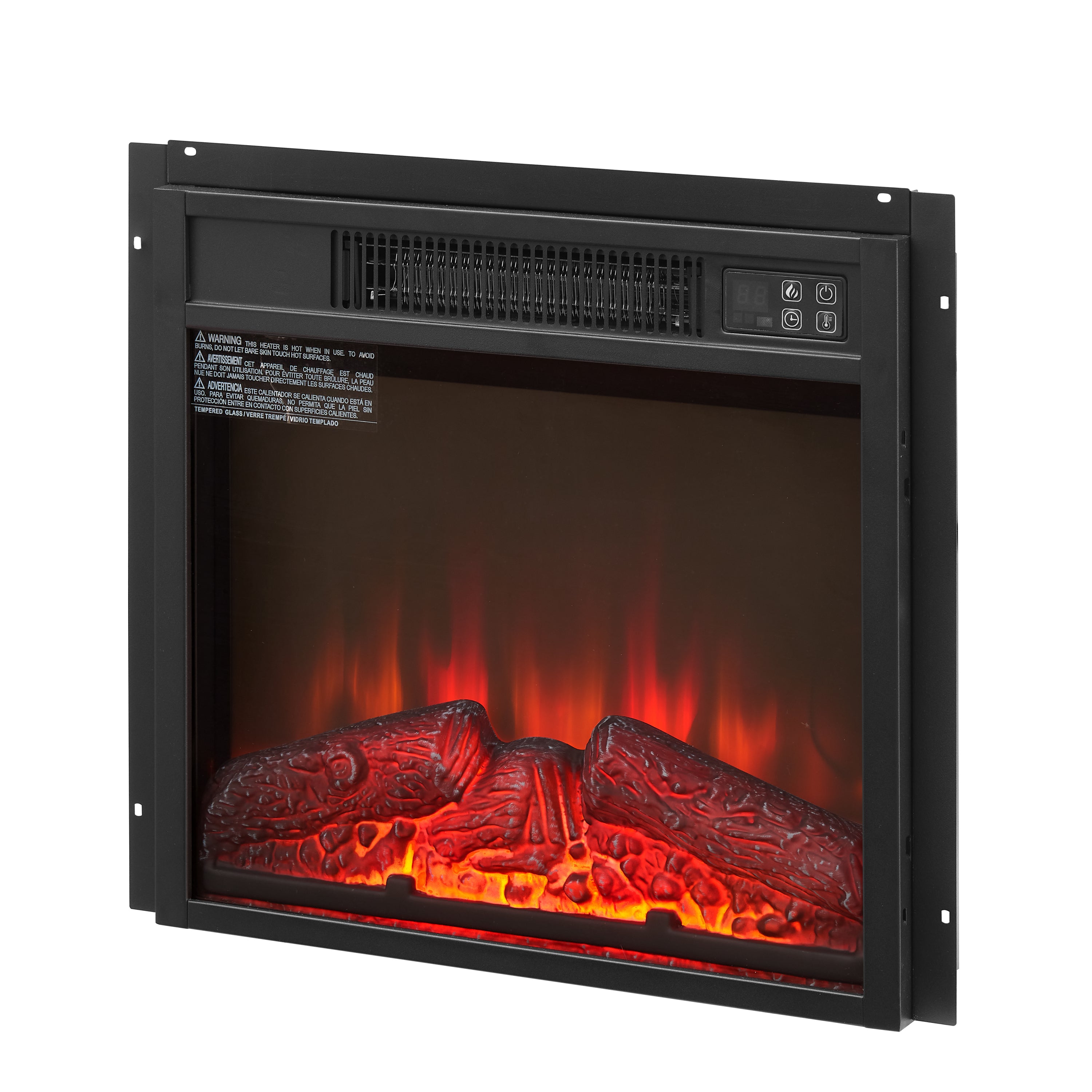 Haoyye 18 Inch Electric Fireplace Insert Heater, 1400W Wall-Mounted Firebox with Remote Control, LED Display, Overheat Protection, Adjustable Temperature &amp; Flame Brightness, Space-Saving Heater for Bedroom, Living Room, or TV Stand Installation