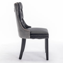 HAOYYE Nikki Collection Modern, High-end Tufted Solid Wood Contemporary PU and Velvet Upholstered Dining Chair with Wood Legs Nailhead Trim 2-Pcs Set lack+Gray, SW2101BG Sturdy Space-Saving