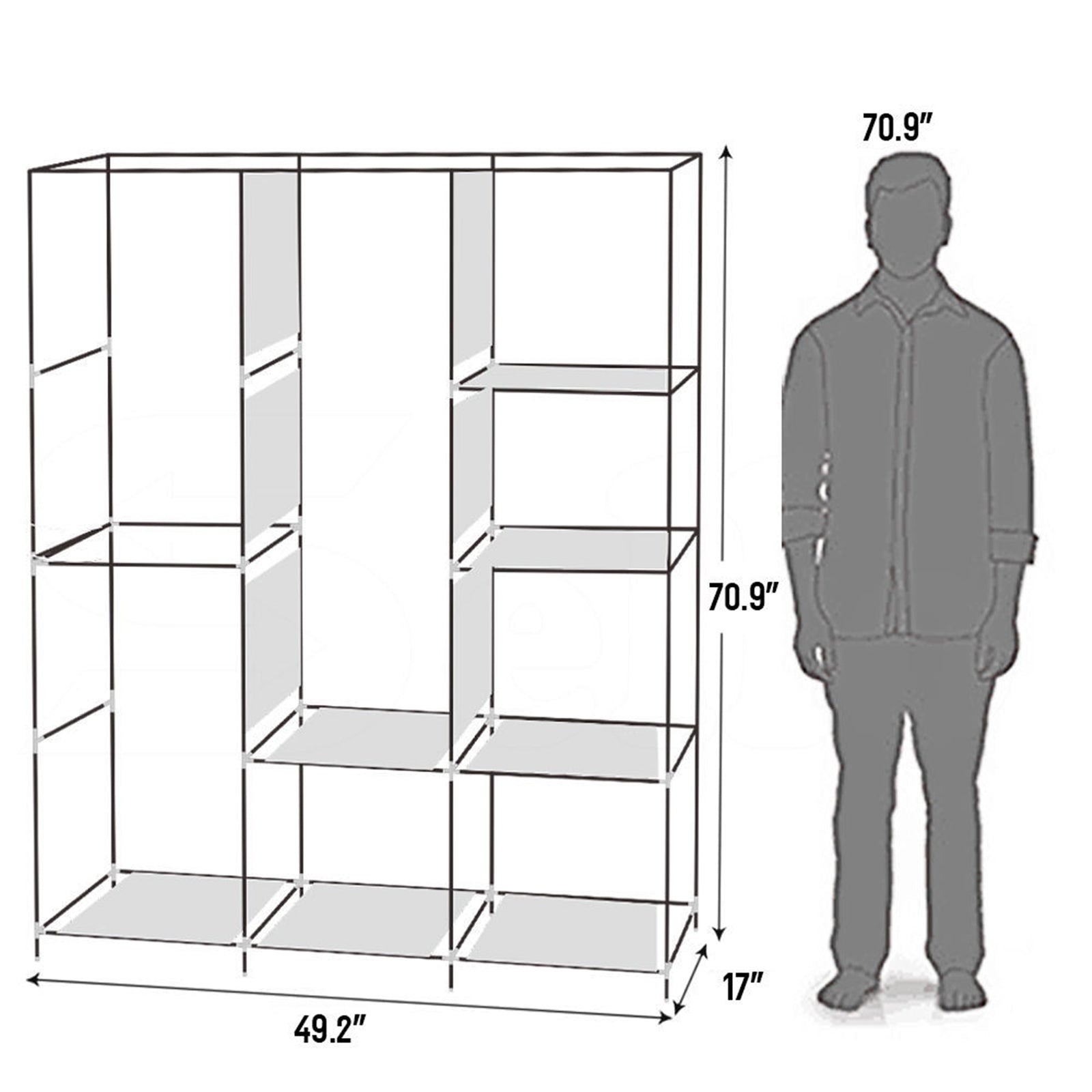 HAOYYE 71" Portable Closet Wardrobe Storage Organizer with Shelves, Durable Non-Woven Fabric Cover, Spacious Space-Saving Clothes Rack, Modern Versatile Design, Premium Quality, Stylish Gray Look