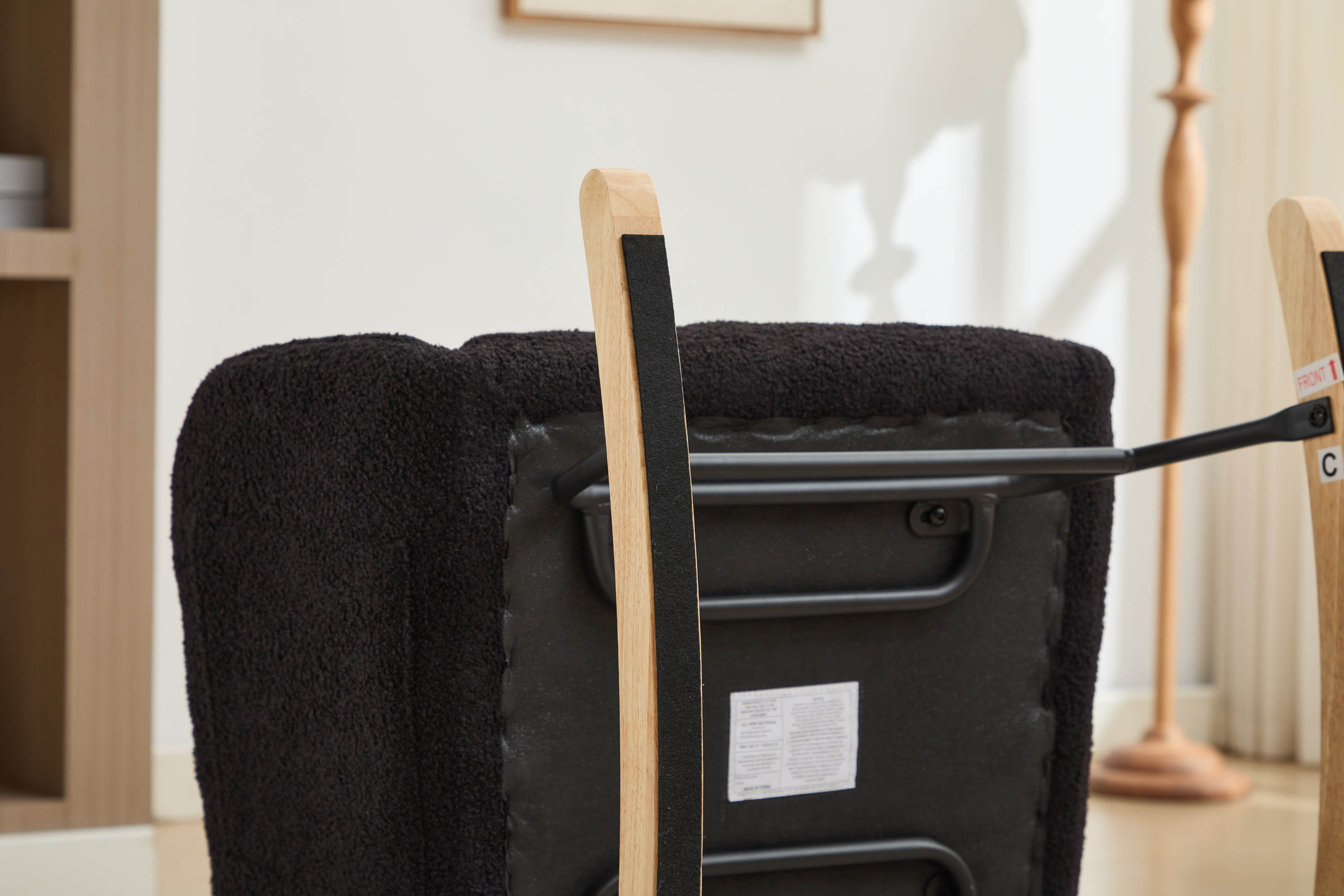 Haoyye Black Modern Nursery Rocking Chair with High Backrest, Soft Teddy Upholstered Glider Accent Armchair with Solid Wood Legs, Gentle Rocker for Bedroom, Living Room, or Nursery, Sturdy and Space-Saving Design for Adults