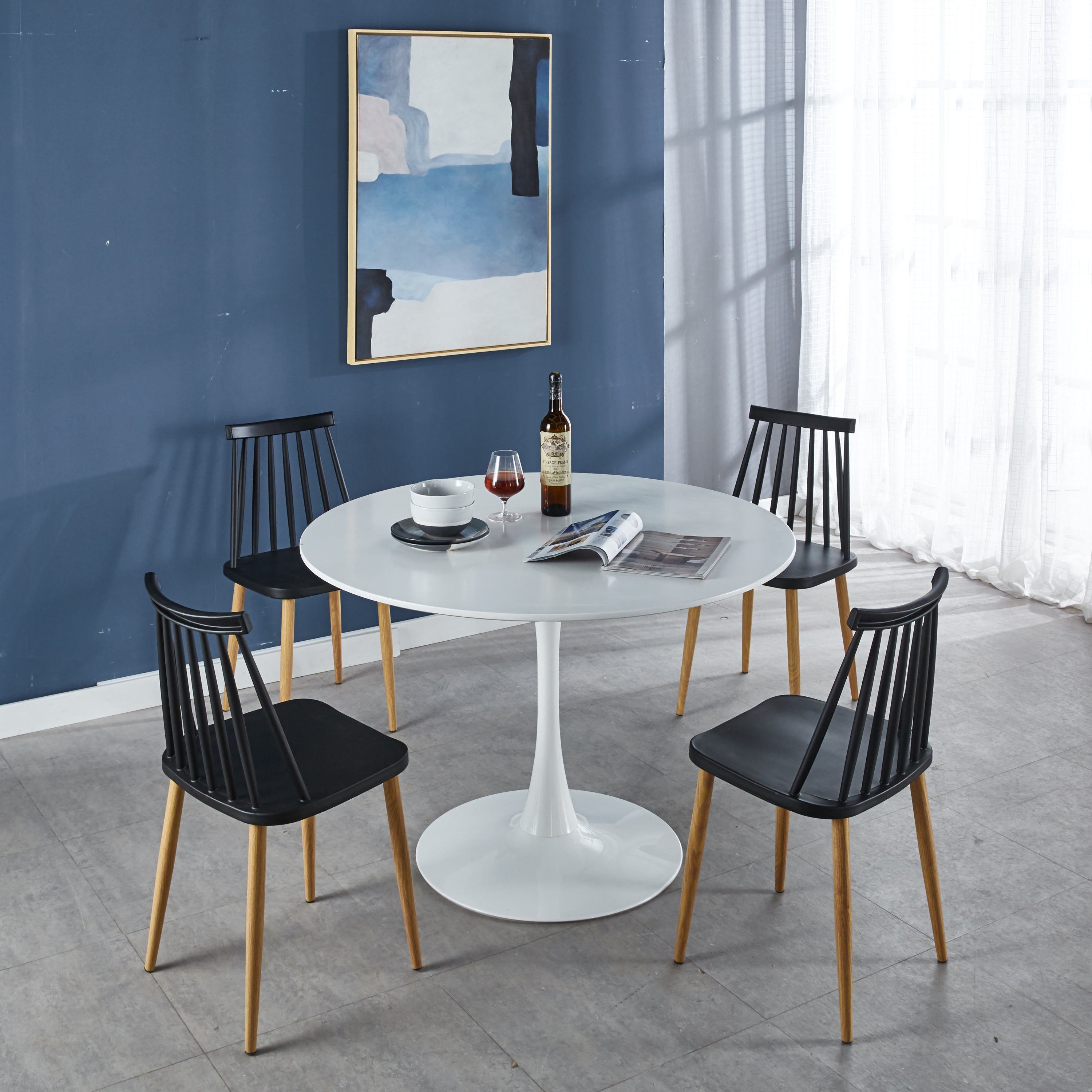HAOYYE White Tulip Dining Table for 4-6 People, Mid-Century Modern Pedestal Table, Round MDF Top, Sturdy, Space-Saving, Heavy-Duty, Durable Design for Dining Room, Kitchen, or Living Room