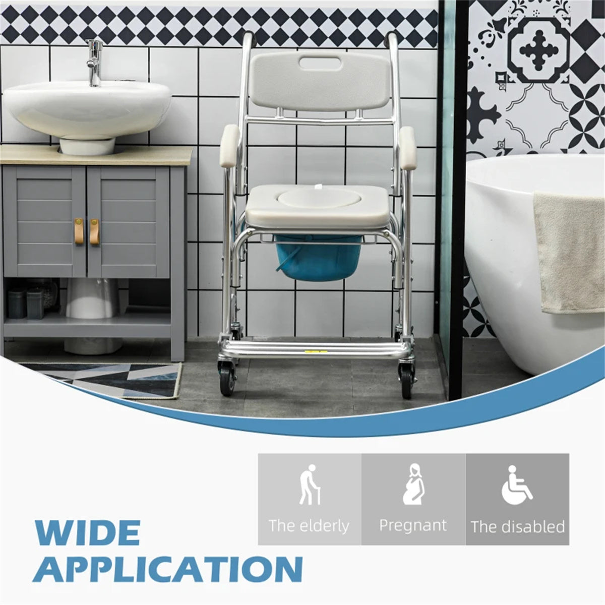 HAOYYE Gray Shower Commode Wheelchair Waterproof Rolling Over Toilet Chair with Padded Seat Comfortable and Durable Mobility Aid for Bathroom Use Easy Maneuverable with Sturdy Frame and Smooth Wheels