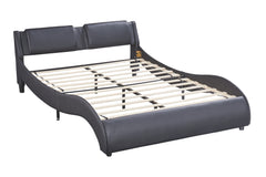 HAOYYE Full Size Upholstered Faux Leather Platform Bed with LED Light Bed Frame with Slatted - Black Sturdy Space-Saving Heavy Duty Modern Design Easy Assembly Durable Stylish Home Furniture Versatile