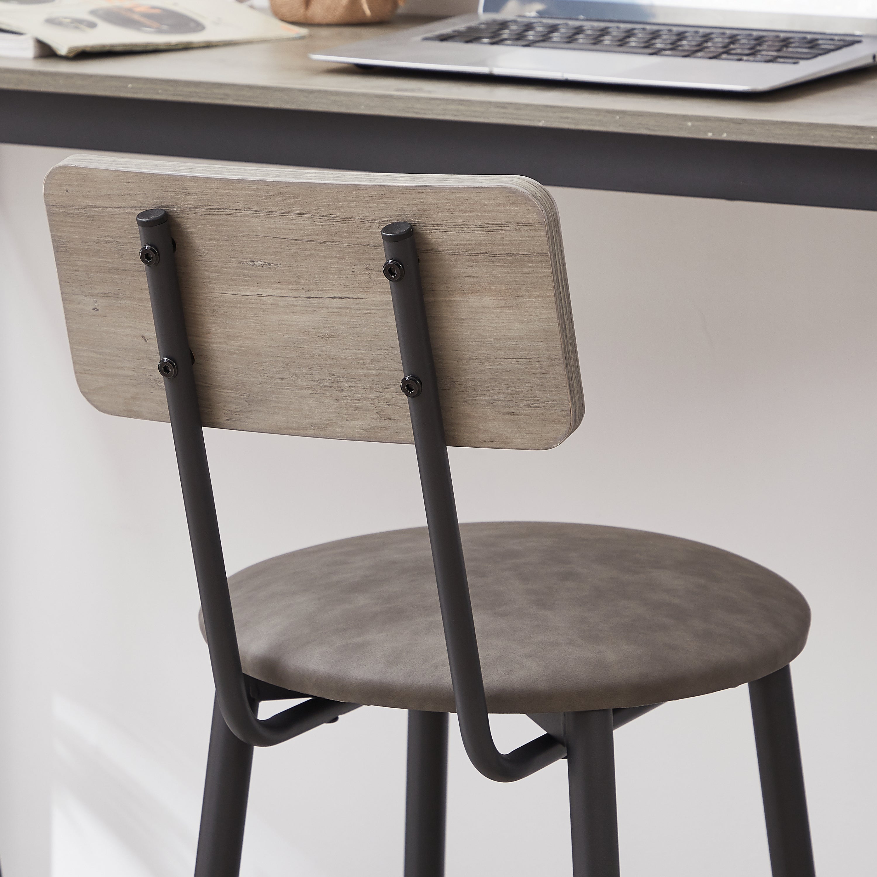 HAOYYE Bar Table Set with 2 Bar Stools, PU Soft Seat with Backrest, Modern Design, Sturdy Space-Saving Furniture for Kitchen, Dining Room, Office, Dorm Room, Easy Assembly, Gray Color