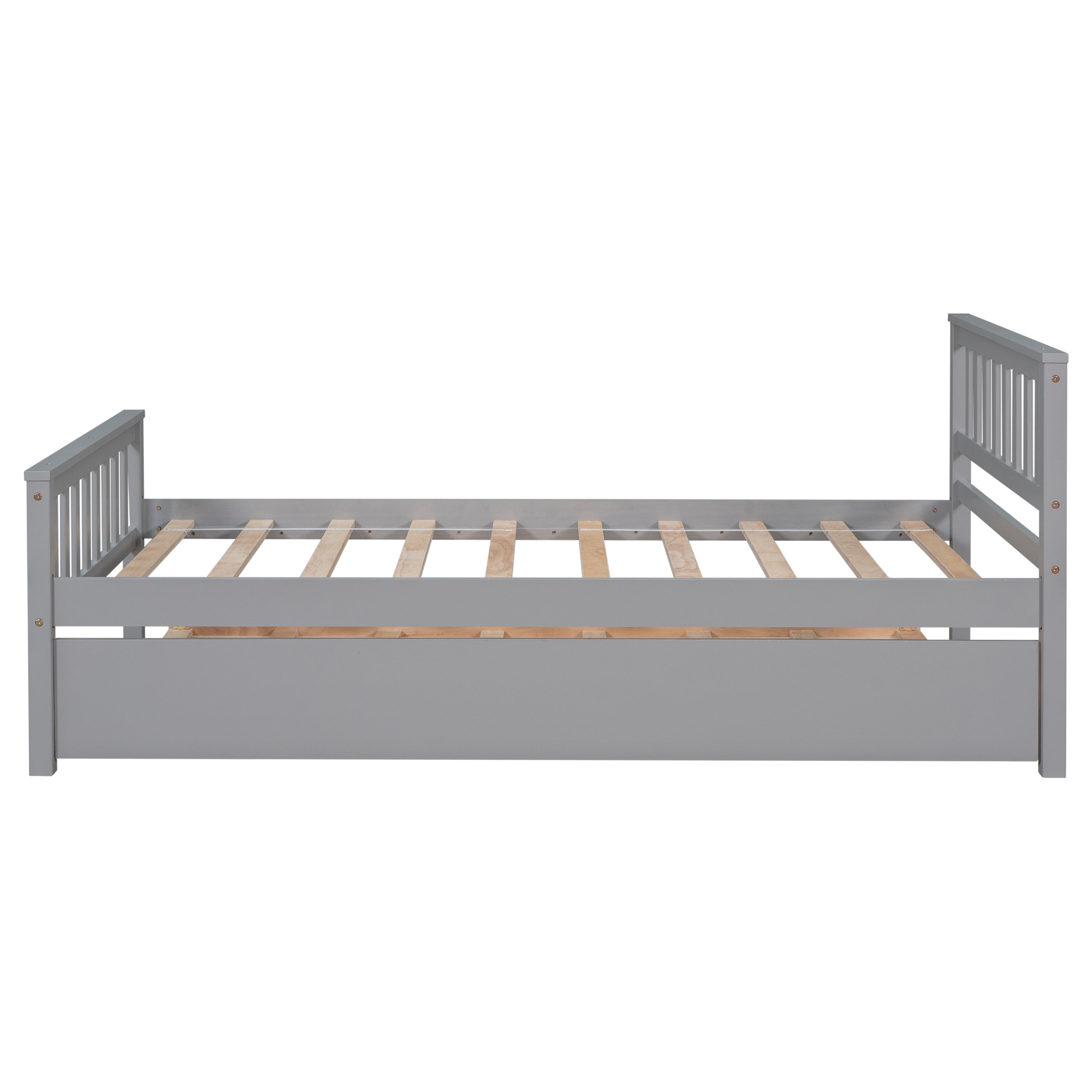 HAOYYE Twin Bed with Trundle, Platform Bed Frame with Headboard and Footboard, for Bedroom Small Living Space,No Box Spring Needed,Grey(Old SKU:W50422210) Sturdy Space-Saving Heavy Duty Modern Design